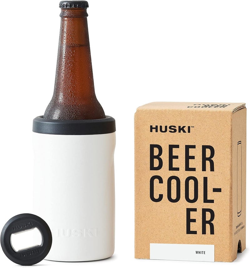 Huski Beer Cooler 2.0 | NEW | Premium Can and Bottle Holder | Triple Insulated Marine Grade Stainless Steel | Detachable 3-in-1 Opener | Works as a Tumbler | Best Gifts for Beer Lovers (White) - Image 1